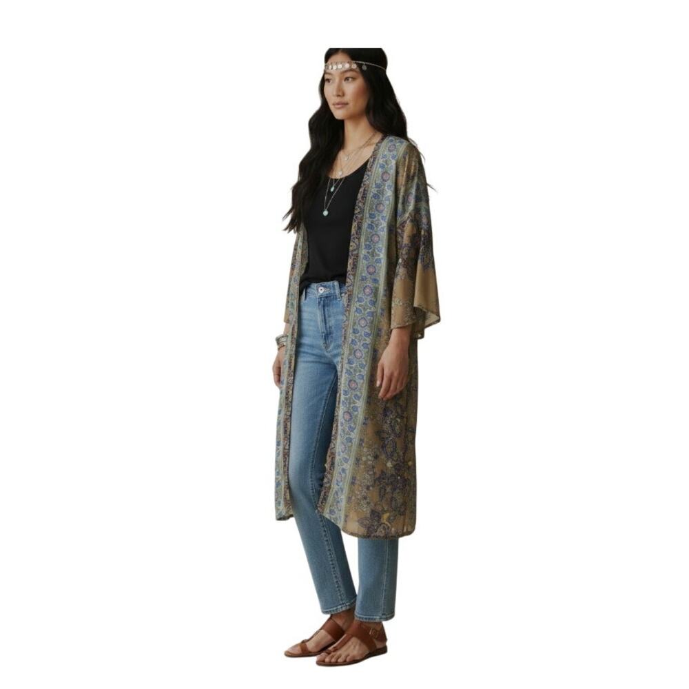 Bohemian Paisley Medallion Kimono Duster with Tulip Bell Sleeves size Small - Picture 8 of 15